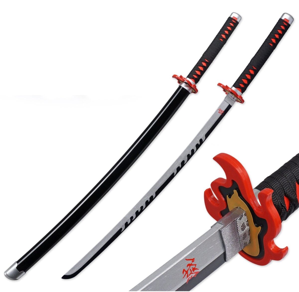 Demon Slayer Tanjiro Kamado Nichirin Flame Wooden Blade Katana for Cosplay Wooden Sword (104 Cms)