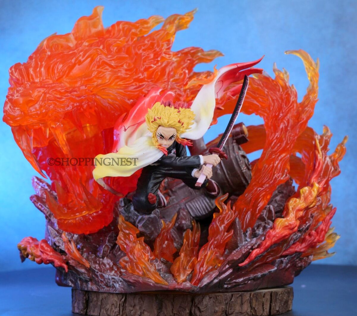 Demonslayer Anime Rengoku Fire Breathing Slash Attacking Akaza Scene with Lights Action Figurine | 32 Cm |
